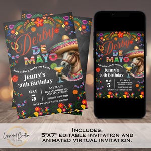 Invitación fusión del Derby de Kentucky y el Cinco de Mayo: ¡Prepárense para la fiesta! - Fiesta del Derby de Mayo - Descarga digital - Plantilla editable