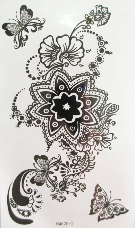 Provisoire De Tatouage Fleur Et Papillon Noir