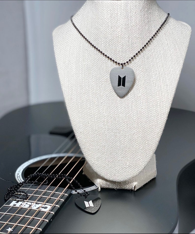 BTS Yoongi Guitar Pick Necklace Bangtan Inspired Suga Etsy