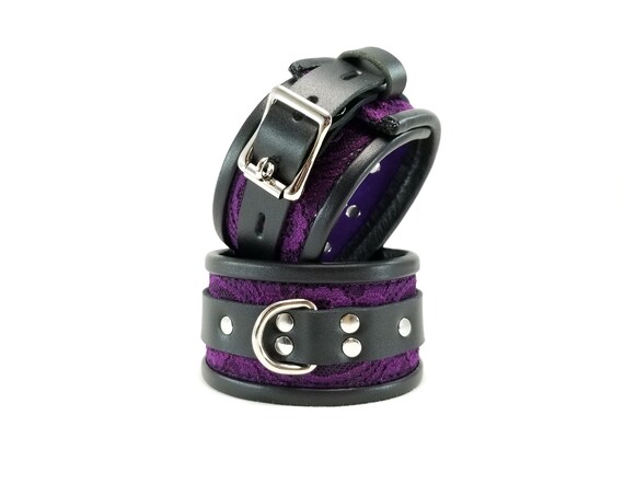 6 pc purple suede leather wrist ankle cuffs restraint leash