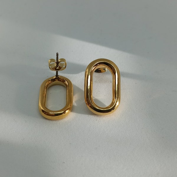 Ear studs, oval, gold plated