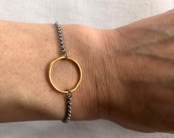 Armband silber mit Kreisanhänger gold und Schiebeverschluss