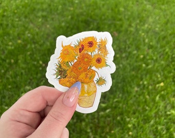 Vase with Twelve Sunflowers by Van Gogh, Die-Cut Waterproof Vinyl Sticker with easy-peel backing