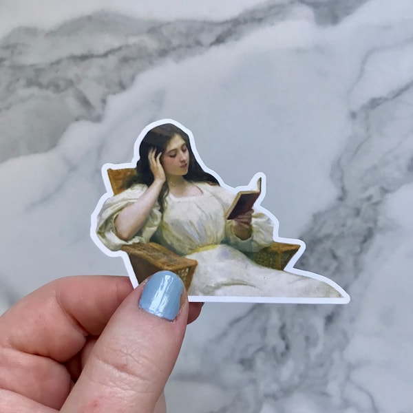 Jeune Femme Lisant, by Victor-Gabriel Gilbert, Waterproof Vinyl Sticker, stickers for book lovers