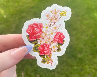 Dogwood & Roses Sticker: Waterproof Vinyl, Vintage Floral Illustration