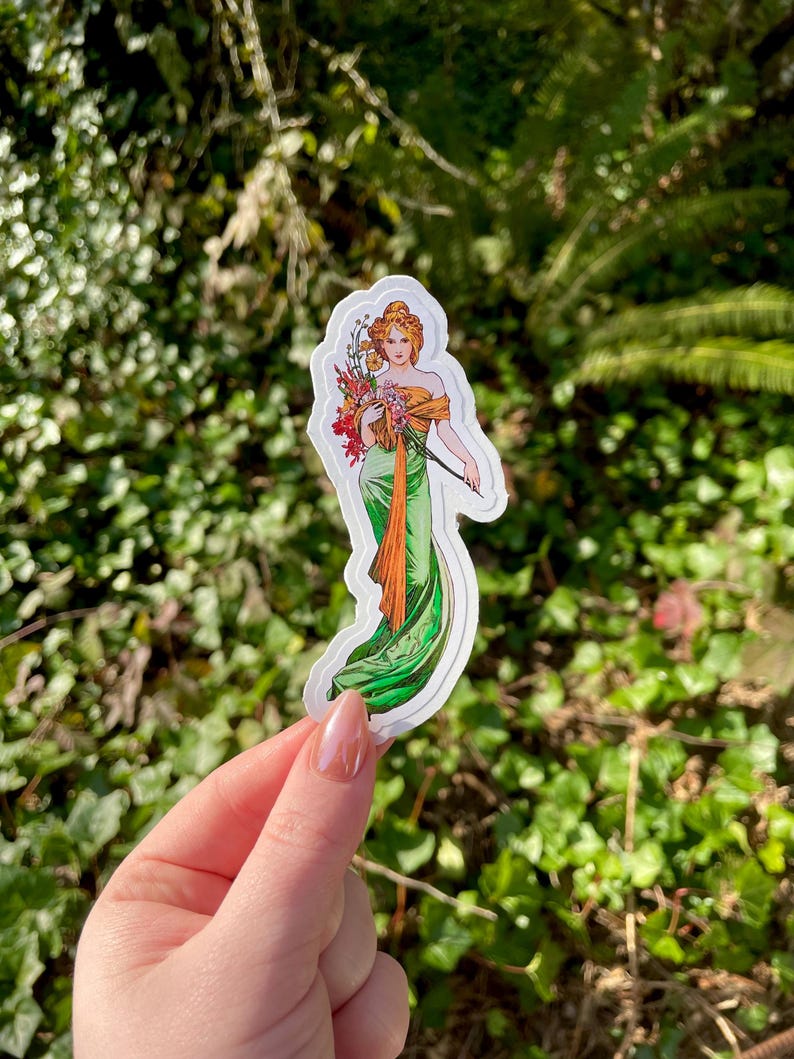 Spring, Waterproof Vinyl Sticker, Art Nouveau by Alphonse Mucha 4 Inches