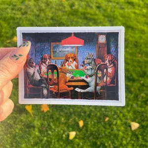 Dog's Playing Poker, Waterproof Vinyl Sticker, Fine Art by Cassius Marcellus Coolidge 5 Inches