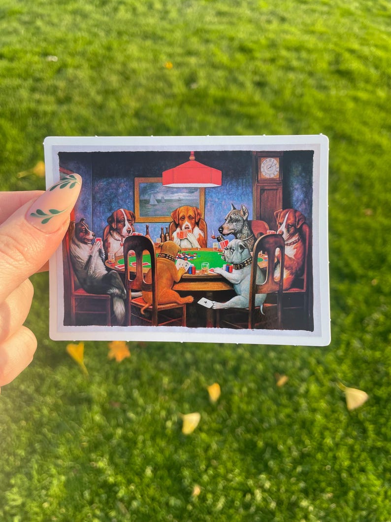 Dog's Playing Poker, Waterproof Vinyl Sticker, Fine Art by Cassius Marcellus Coolidge 5 Inches