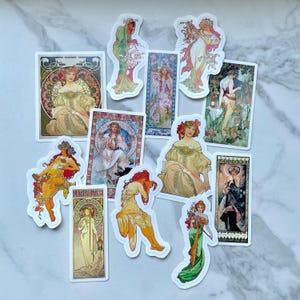 Alphonse Mucha Sticker Pack, Art Nouveau Paintings and Drawings, Waterproof Vinyl Sticker Pack