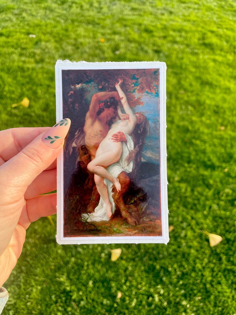 Nimf en sater, waterdichte vinylsticker, kunstschilderij van Alexandre Cabanel 5 inches