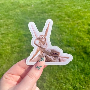 Psyche Revived by Cupid&#39;s Kiss, Waterproof Vinyl Sticker, Statue by Antonio Canova