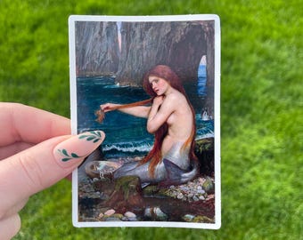 A Mermaid, Waterproof Vinyl Sticker, Pre-Raphaelite painting by John William Waterhouse