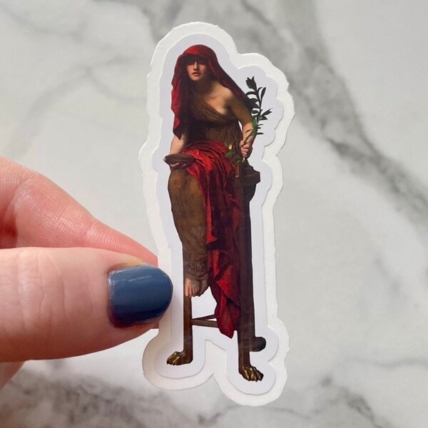 Priestess of Delphi Die-Cut Sticker, Pre-Raphaelite Waterproof Vinyl Sticker, painting by John Collier