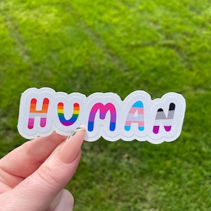 HUMAN, LGBTQIA Sticker, Waterproof Vinyl Sticker, LGBT Ally Sticker