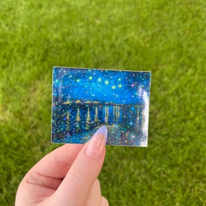 Holographic Starry Night Under the Rhone, Waterproof Vinyl Sticker, Expressionist Art painting by Vincent Van Gogh