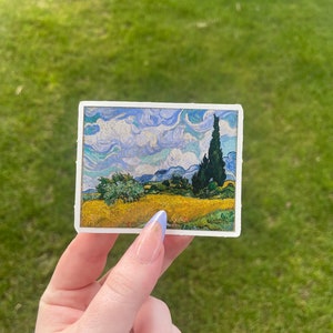 Wheat Field with Cypresses, Waterproof Vinyl Sticker, painting by Vincent Van Gogh, Van Gogh Sticker