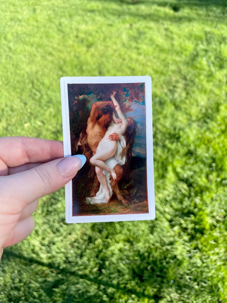 Nimf en sater, waterdichte vinylsticker, kunstschilderij van Alexandre Cabanel 4 inches