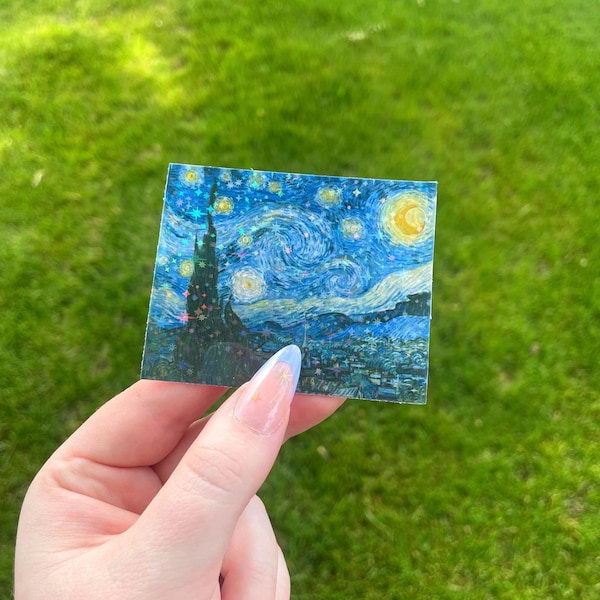 Holographic Starry Night Sticker, Waterproof Vinyl Sticker, Fine Art by Vincent Van Gogh
