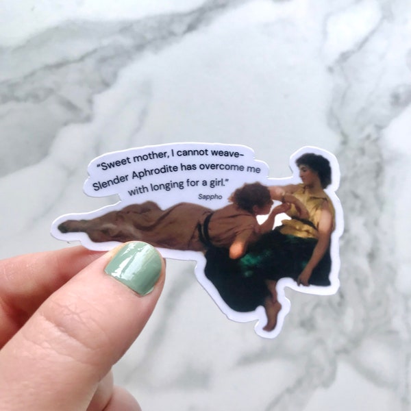 Sappho Quote, The New Bracelet, Lesbian Waterproof Vinyl Sticker, Painting by Henryk Siemiradzk