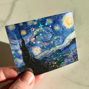 Holographic Starry Night Sticker, Waterproof Vinyl Sticker, Fine Art by Vincent Van Gogh