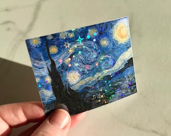 Holographic Starry Night Sticker, Waterproof Vinyl Sticker, Fine Art by Vincent Van Gogh
