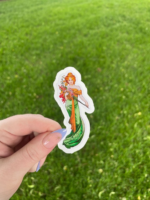 Spring, Waterproof Vinyl Sticker, Art Nouveau by Alphonse Mucha