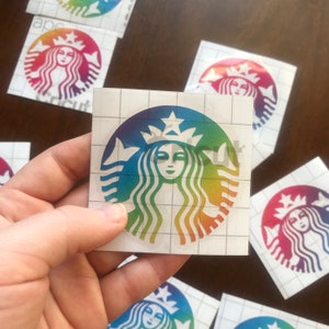 Coffee Cup Rainbow Shimmer Vinyl Stickers