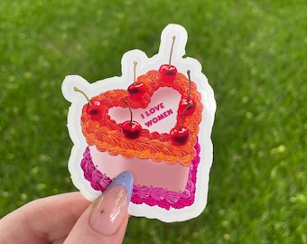 Lesbian Pride Cake Sticker: "I Love Women" Waterproof Vinyl