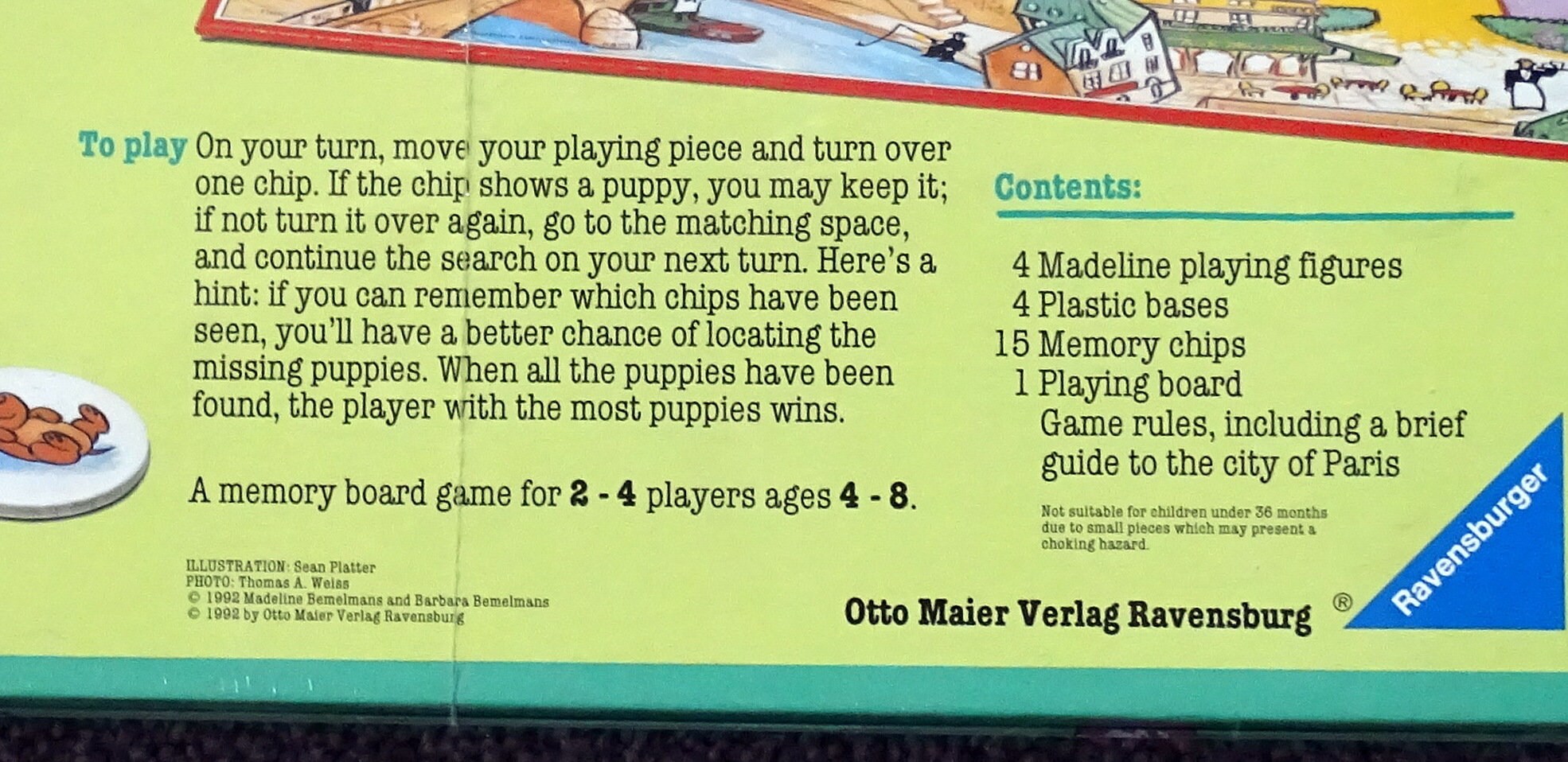 Madeline Memory Board Game, for 2 to 4 Players Ages 4 to 8 New Old