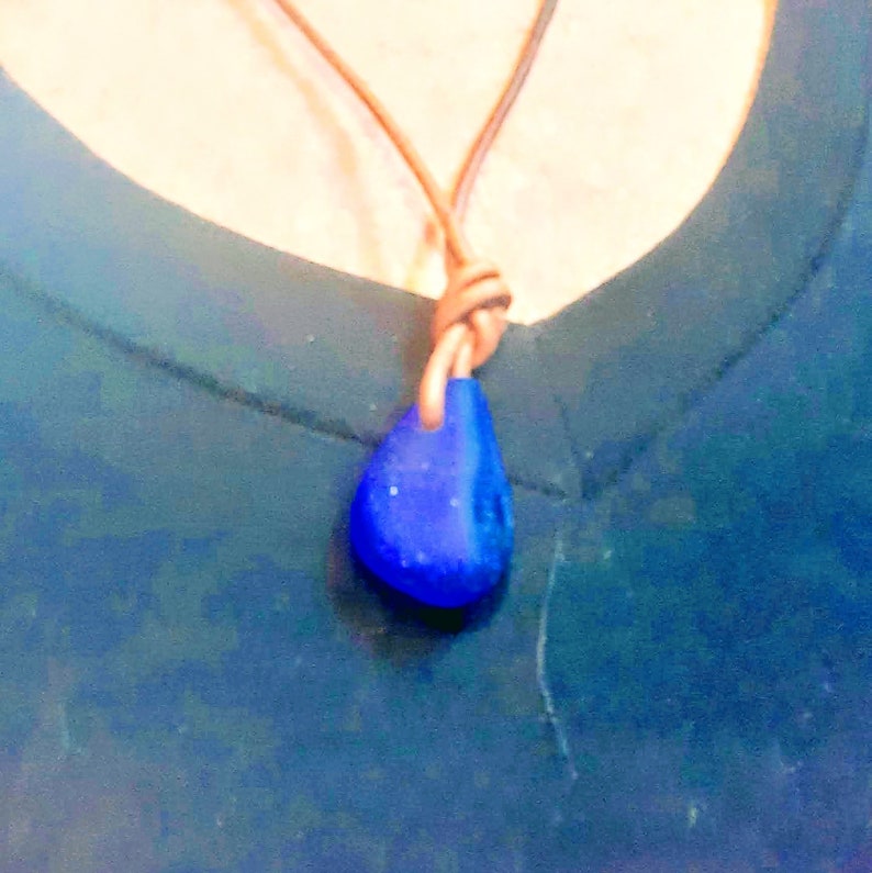 Blue Seaglass Necklace Seaglass Jewelry Leather Necklace Mothers Day Gift Beach Glass Jewelry Ocean Jewelry Gift For Her Surfer Jewelry Love