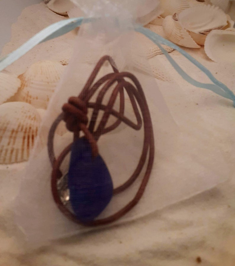 Blue Seaglass Necklace Seaglass Jewelry Leather Necklace Mothers Day Gift Beach Glass Jewelry Ocean Jewelry Gift For Her Surfer Jewelry Love