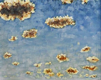 Autumn Clouds above the Lake original colorful oil painting.