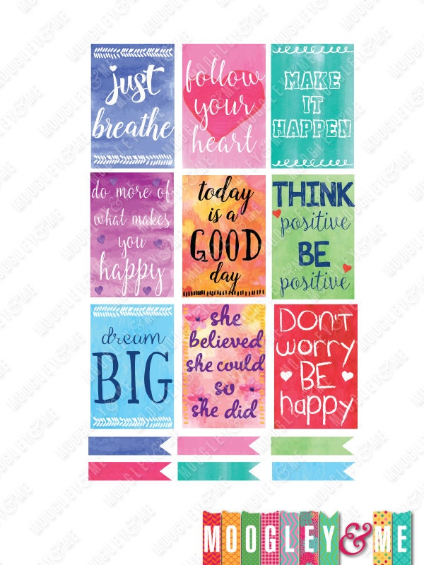 Watercolor Motivational Quote Planner Stickers for Horizontal Etsy
