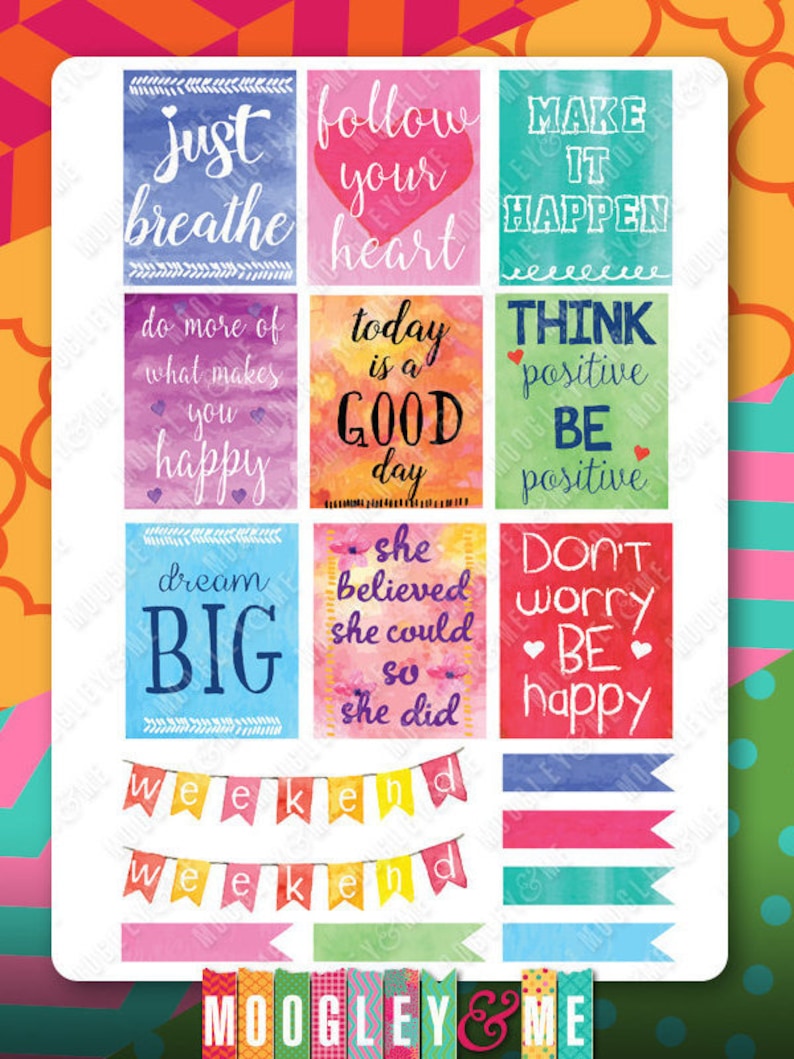 Watercolor Motivational Quote Planner Stickers for Horizontal Etsy