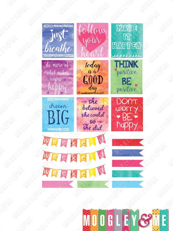Watercolor Motivational Quote Planner Stickers for Horizontal Etsy