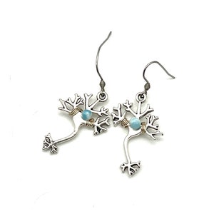 Neuron Earrings | Elegant Neuroscience Earrings | Larimar Earrings | Wire-Wrapped Earrings | Nervous System Jewelry | Brain Earrings Gift