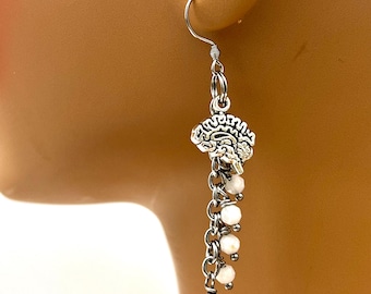 Brain and Spine Earrings | Neuroscience Earrings | Moonstone Earrings | Wire-Wrapped Earrings | Nervous System Jewelry | Spinal Cord Charm