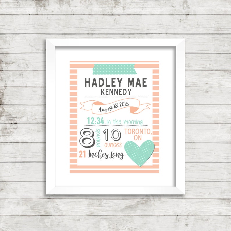 Printable Birth Stats Wall Art Birth Stats Nursery Art Birth Announcement Wall Art baby girl birth stats