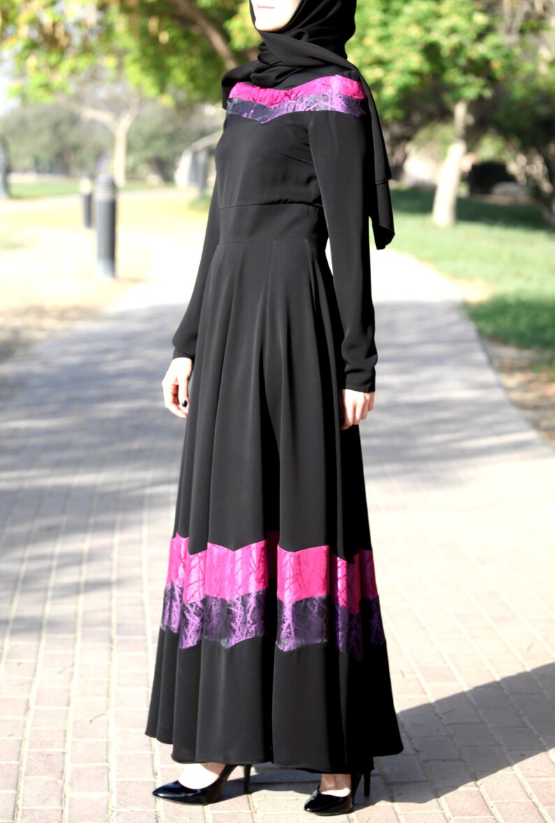 Fuchsia Ribbon Dress / Black Maxi Dress / Eid Dress / Hijab Etsy