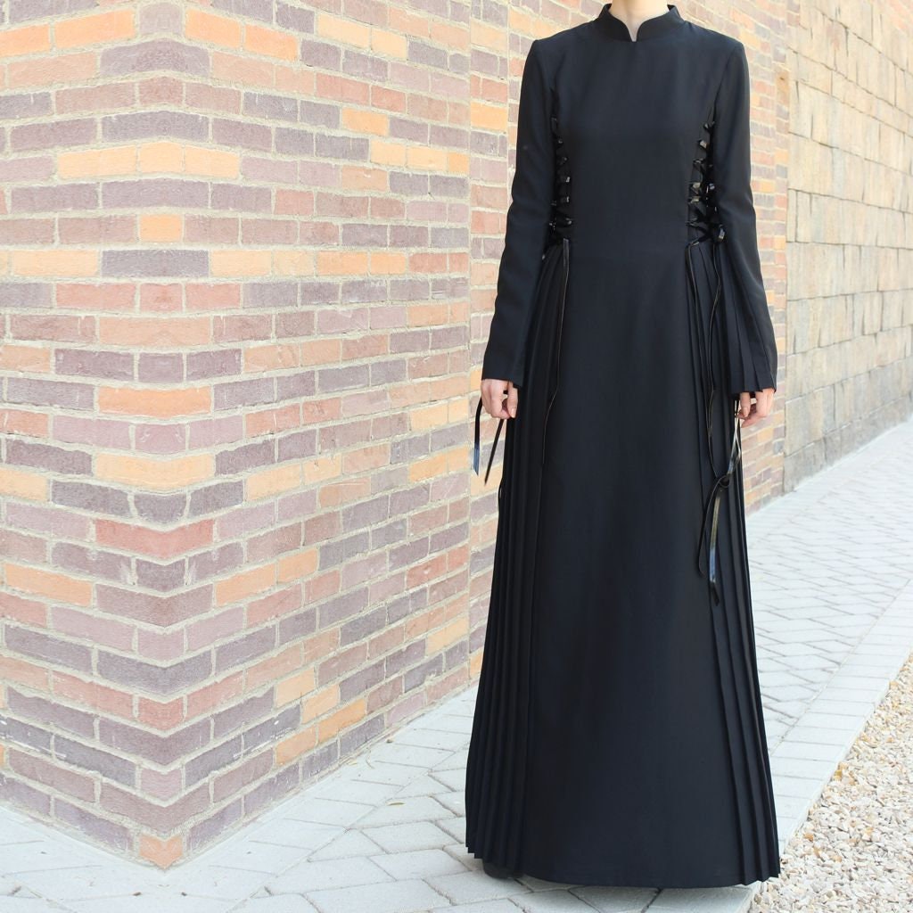 Black Lace up Maxi Dress / Plus Size Maxi Dress / Abaya Dress - Etsy