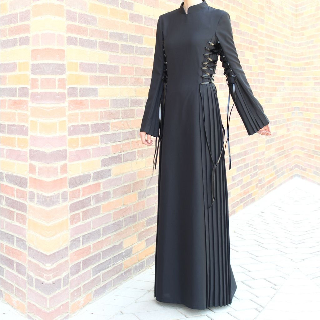 Black Lace up Maxi Dress / Plus Size Maxi Dress / Abaya Dress - Etsy