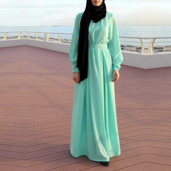 mint green maxi dress with sleeves