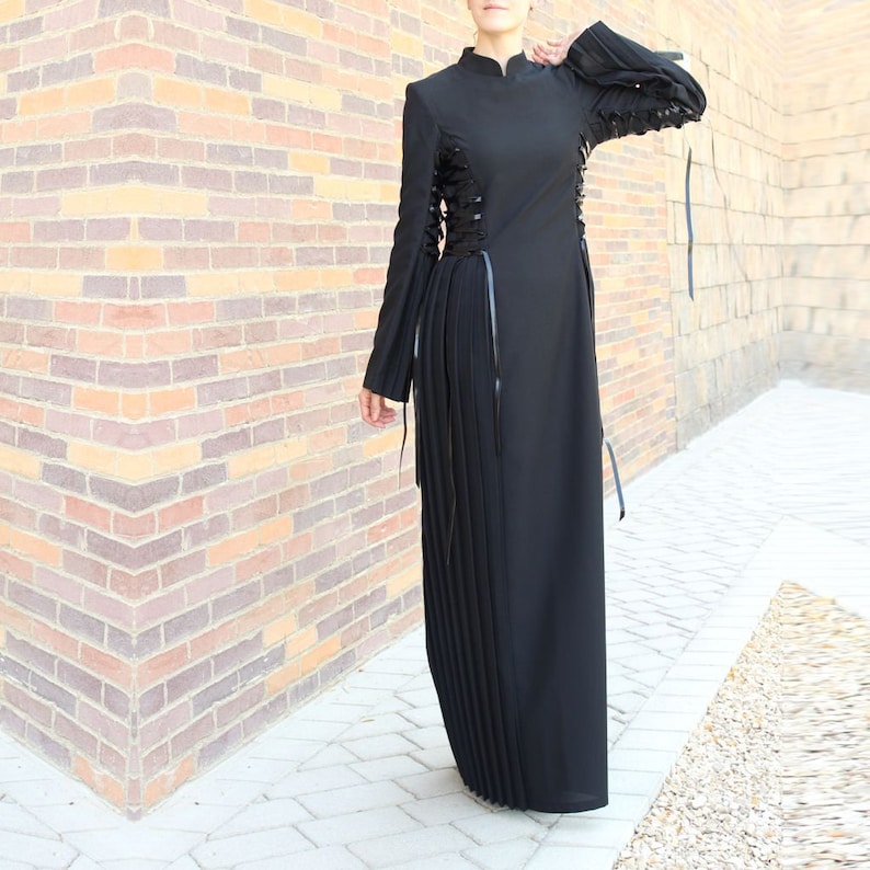 Black Lace Up Maxi Dress / Plus Size Maxi Dress / Abaya Dress | Etsy