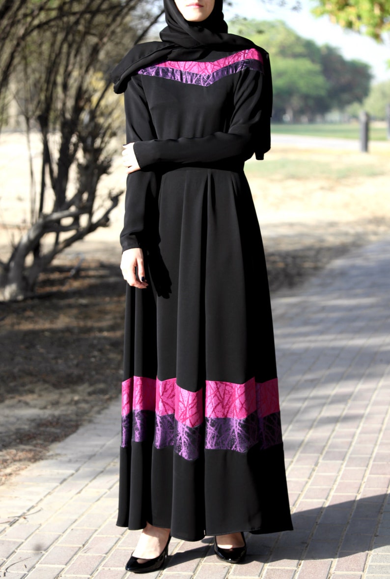 Fuchsia Ribbon Dress / Black Maxi Dress / Eid Dress / Hijab Etsy
