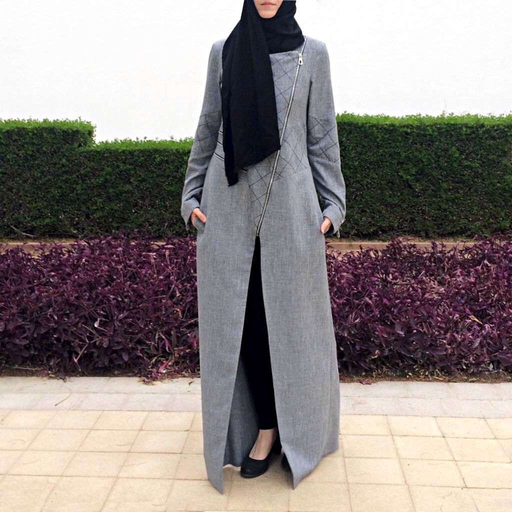 Quilted Abaya Gray / Dubai Abaya / Long Line Jacket / Plus Etsy