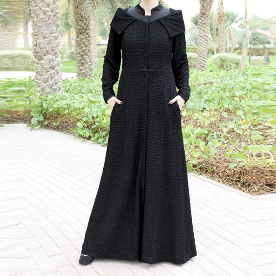 black open front abaya