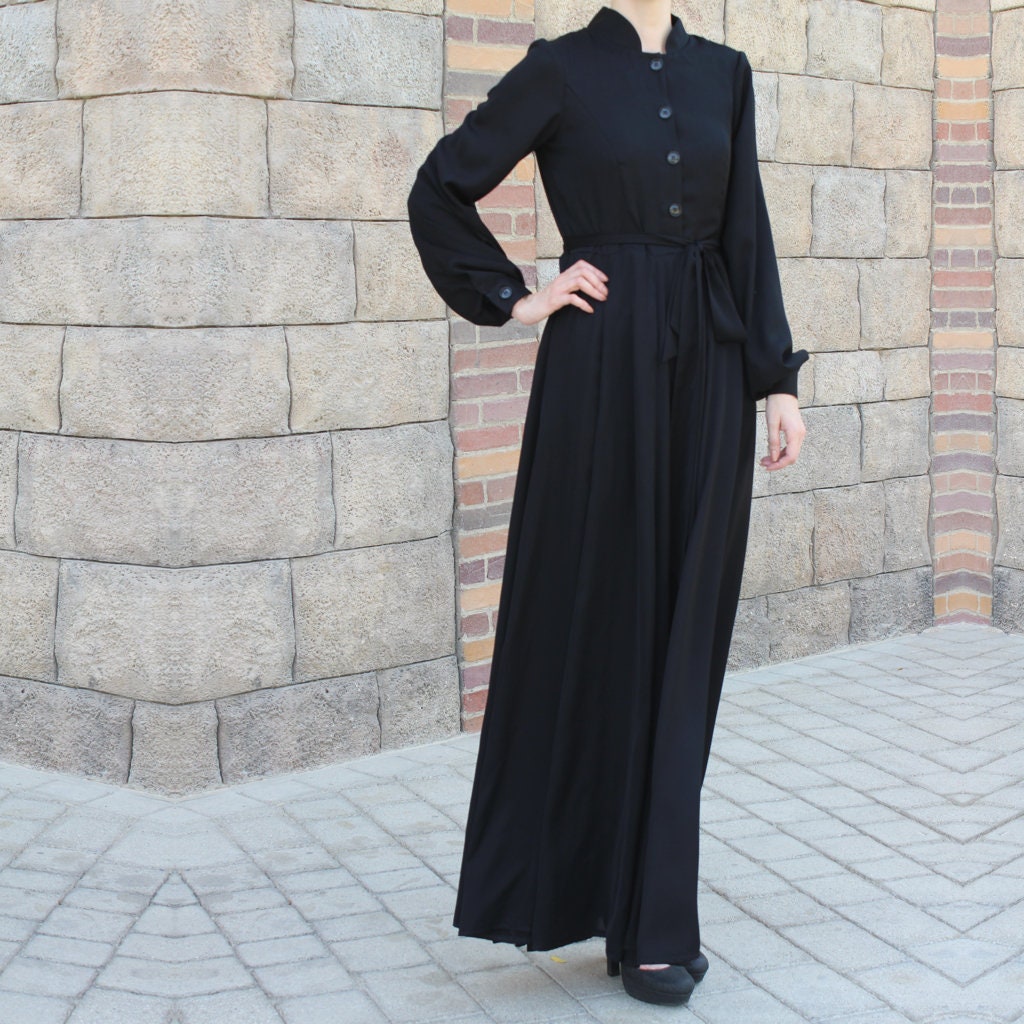 Black Collared Maxi Dress With Belt / Abaya Dress / Plus Size | Etsy