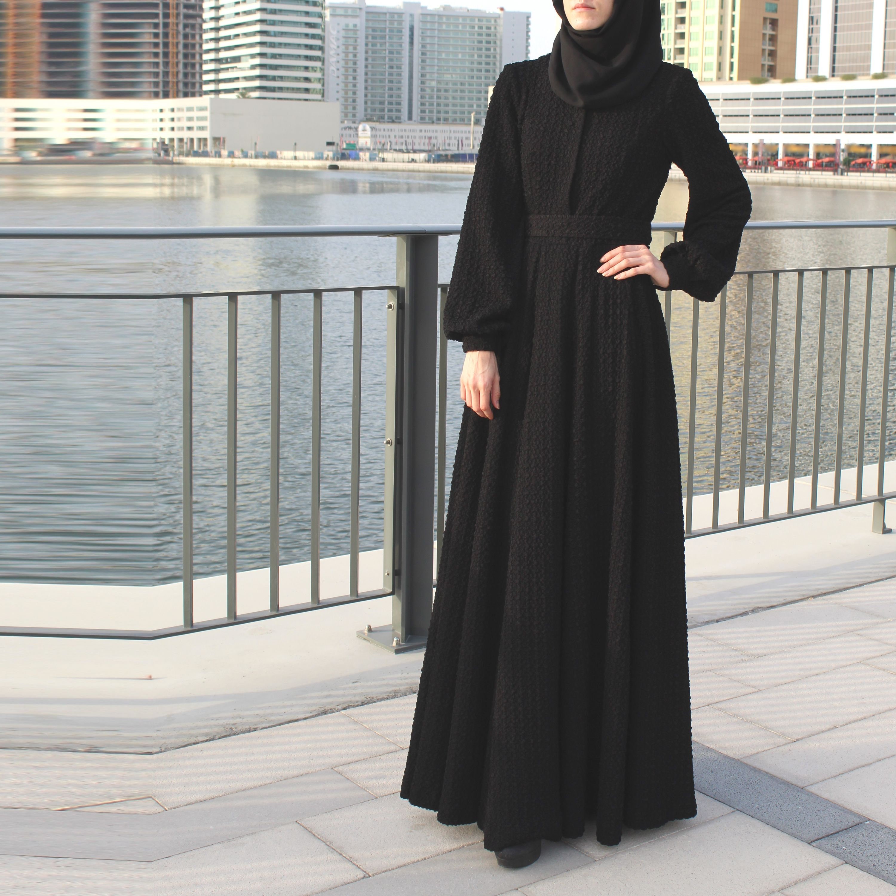 Black Fukuro Jersey Abaya Maxi Dress With Belt and Long - Etsy UK