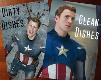 Captain America Reversible Magnetic Dishwasher Sign | Geek Kitchen | Clean Dirty Dishwasher Magnet | "Clean" "Dirty" Marvel's Capt America