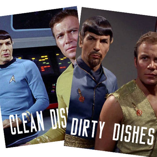 Star Trek Laminated Reversible Magnetic Dishwasher Sign | Geek Kitchen | Clean Dirty Dishwasher | "Clean"Spock/Kirk  and "Dirty"Spock/Kirk